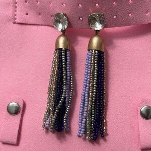 J. Crew Purple and Black Tassel Earrings with Crystal Accents